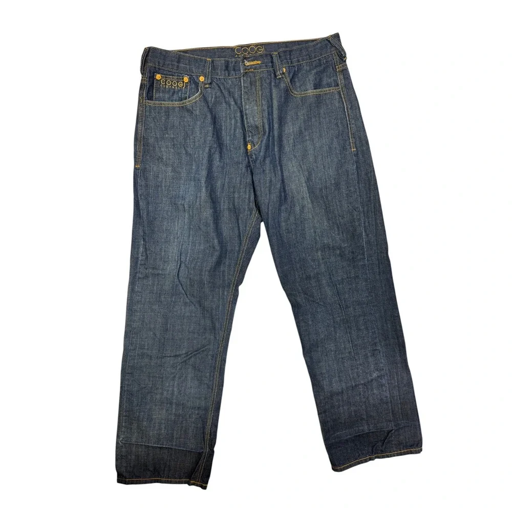 COOGI Australia Mens Dark Wash Blue Denim Relaxed Straight Leg Jeans W40 L35